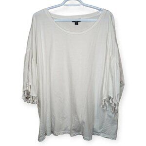 Lord & Taylor 100 Cotton White T Shirt Tasseled  Sleeves Women 2XL Plus Size